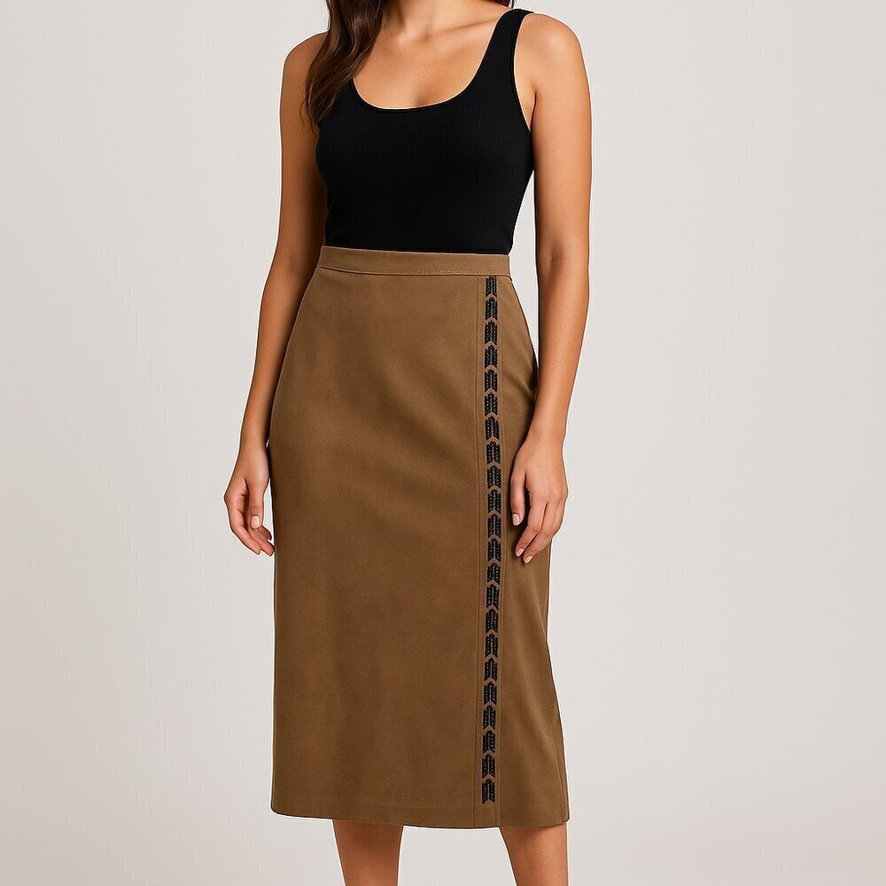 Stonebridge Faux Suede Beaded Midi Wrap Skirt Plus Size 16 Western